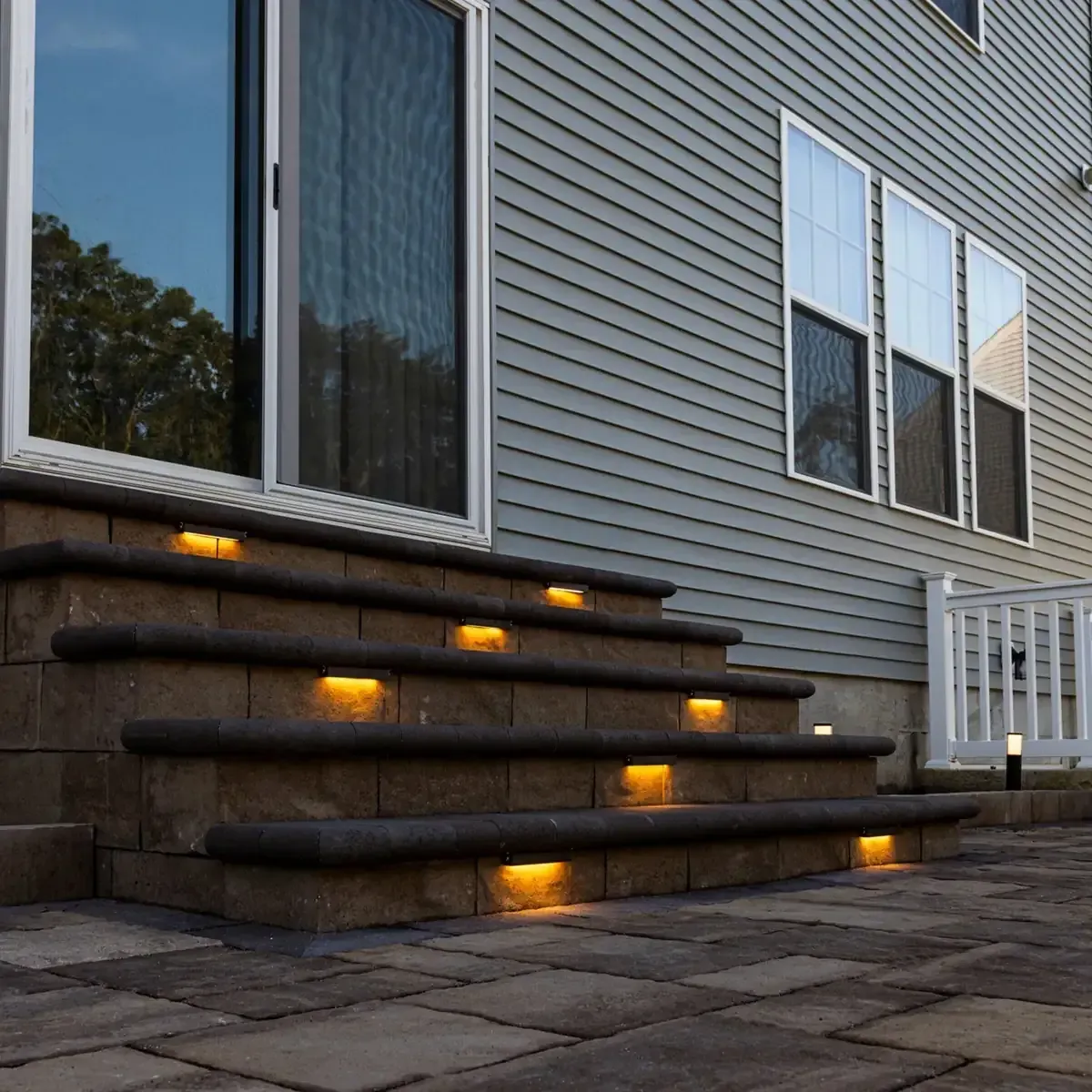 custom paver steps with ambient lighting in Fuquay-Varina NC