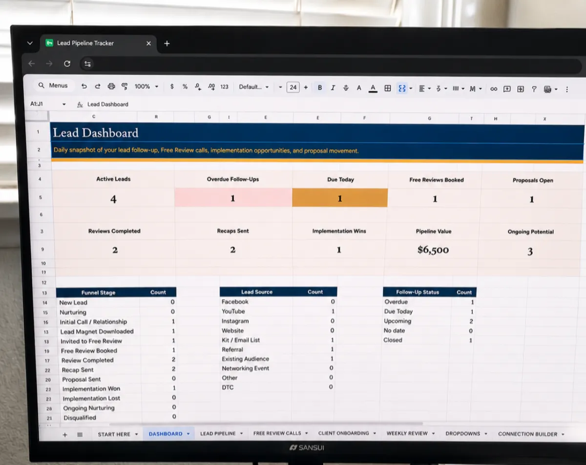 Simple Lead Follow-Up Tracker Dashboard