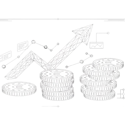 A graph going up with some coins under it