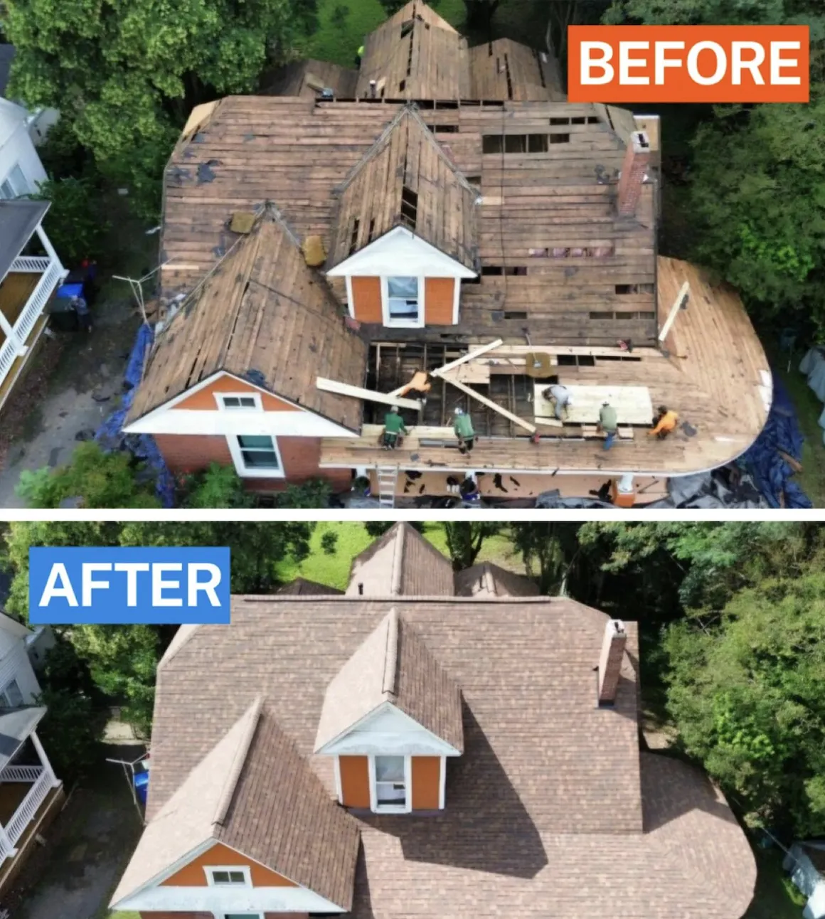 The roof of a building with a tree in the background