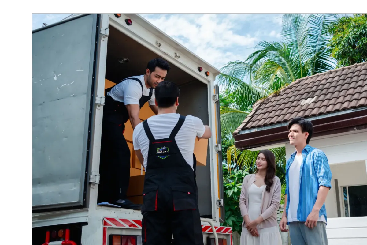 a room with boxes and a window