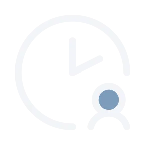 Icon of a clock with a partially completed circle and a small person figure in the bottom right, symbolizing flexibility