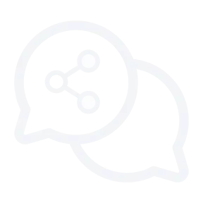 Two speech bubbles, with a sharing icon inside one of them representing knowledge sharing