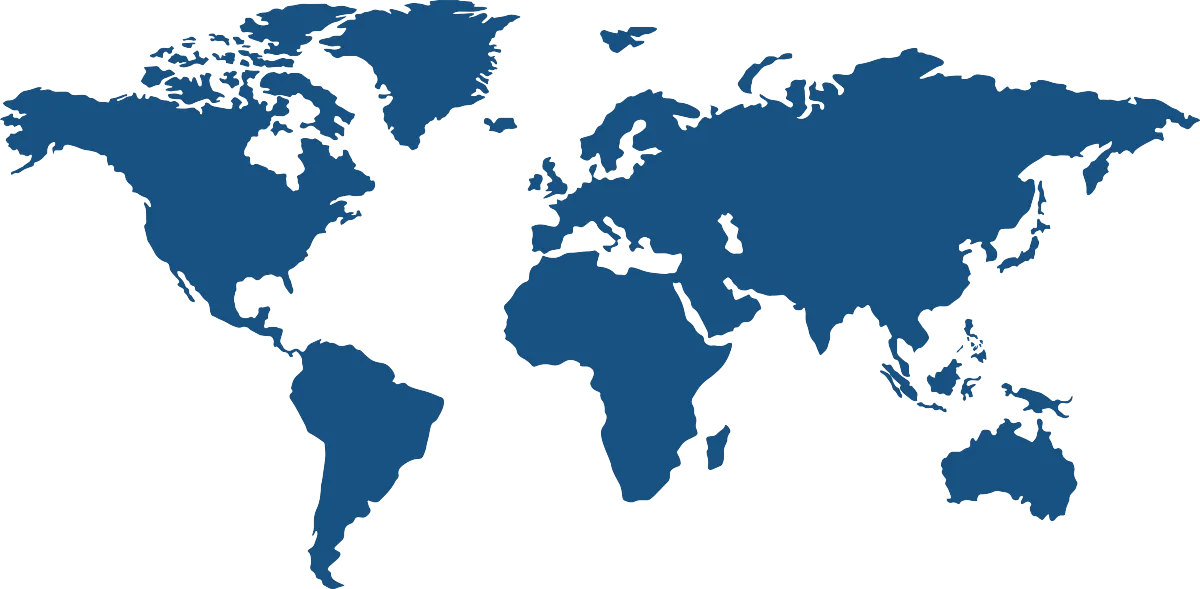 Blue world map silhouette highlighting all continents