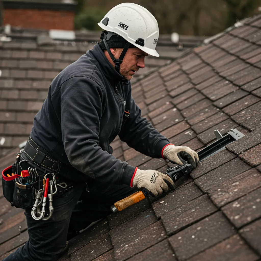 Friendly roof repair team inspecting a Davenport home roof