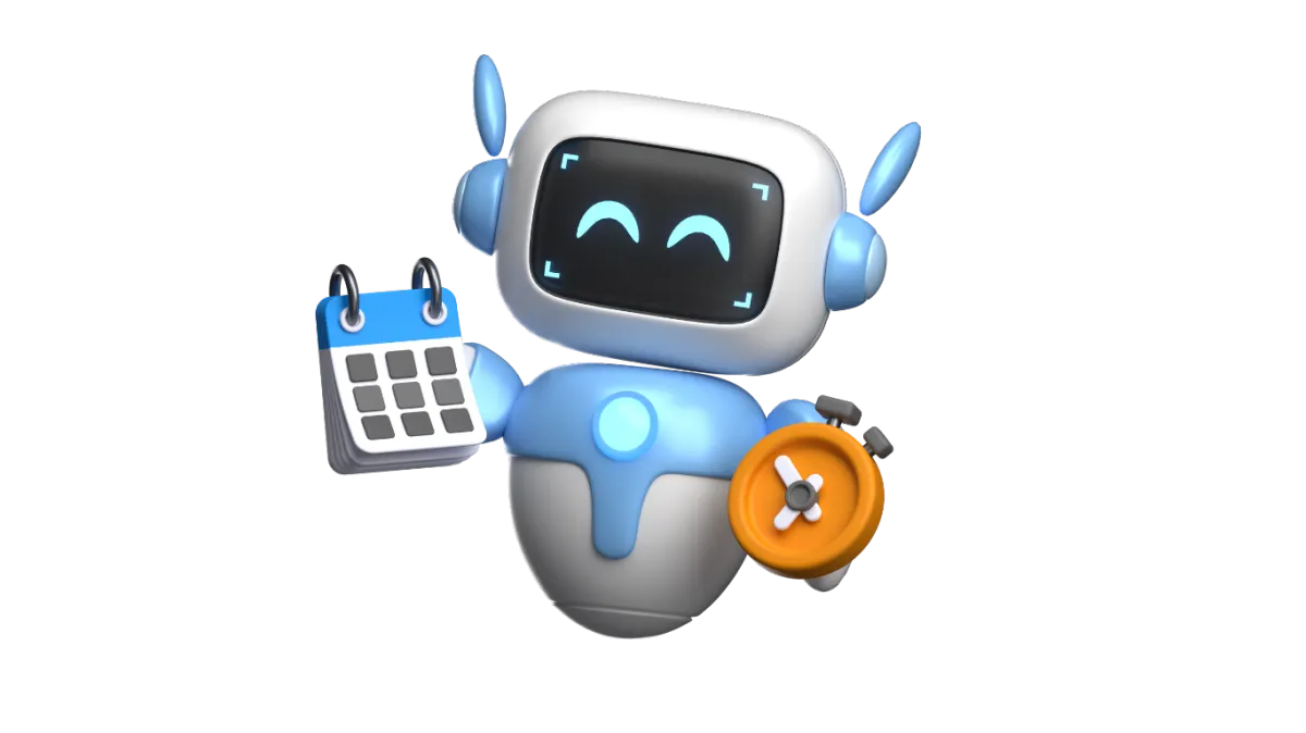 Calendar icon and robot representing AI-powered content scheduling and blog automation.