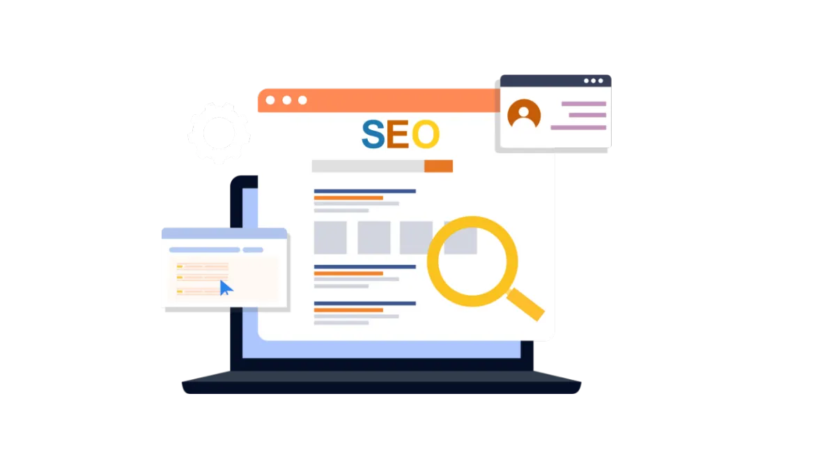 SEO dashboard icon showing AI-powered keyword suggestions and search engine optimization tools.
