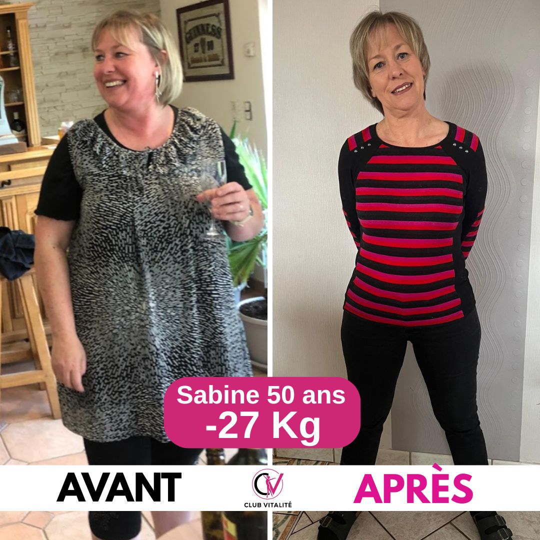 Transformation Sabine, 50 ans, -27 kg — méthode Club Vitalité