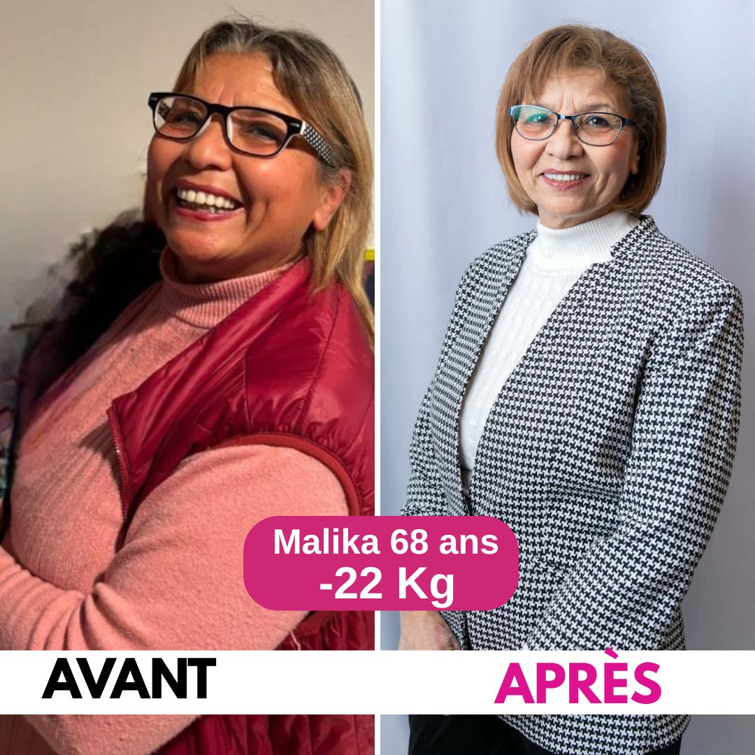 Transformation Malika, 68 ans, -22 kg — méthode Club Vitalité