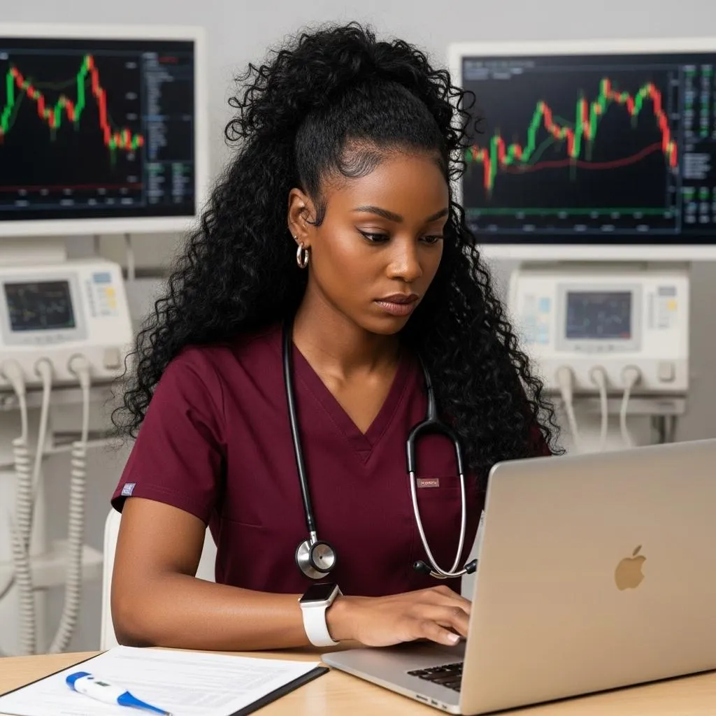 woman learning options trading online