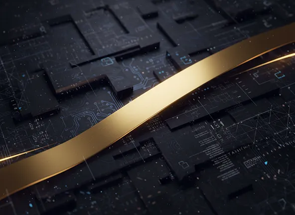 a golden pathway cutting across a digital world