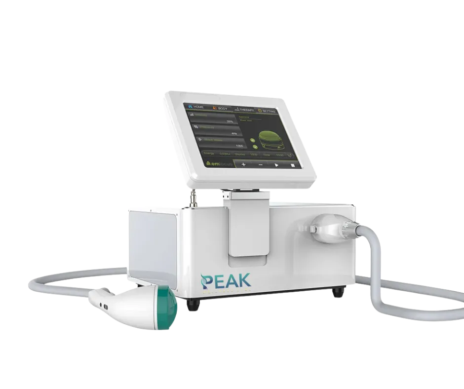 Clinician holding the HyperWave handpiece in a clinic environment