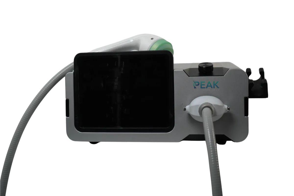 Clinician holding the HyperWave handpiece in a clinic environment