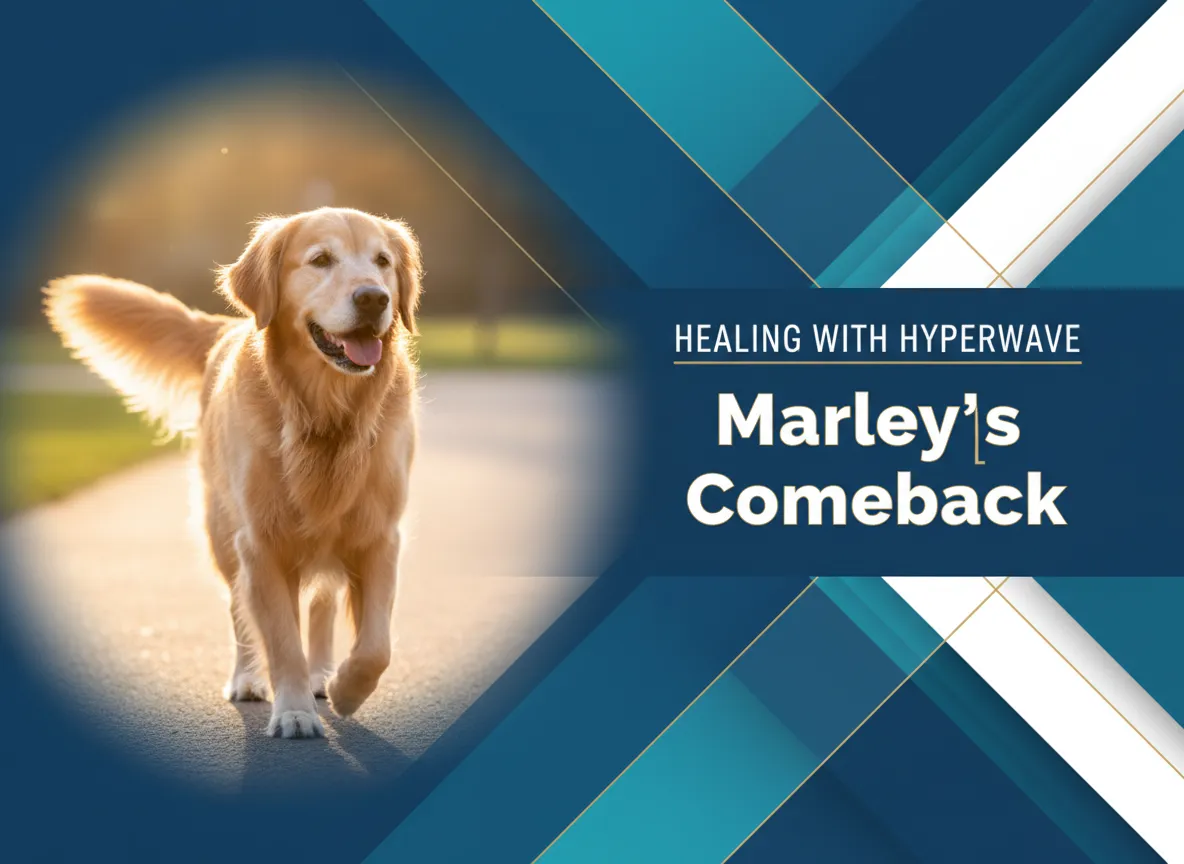Healing with HyperWave Marley's comeback blog post logo with photo of golden retriever