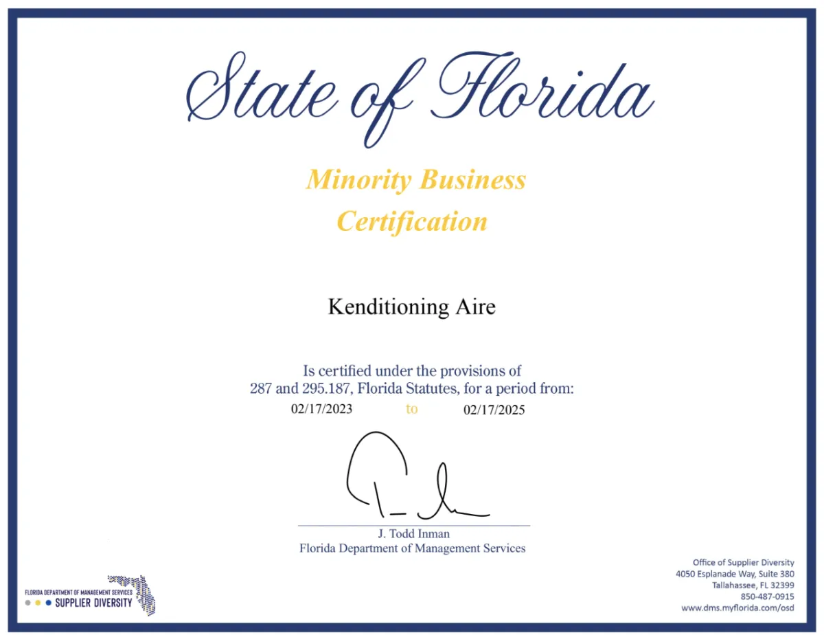Kenditioning Aire - State Of Florida Certification
