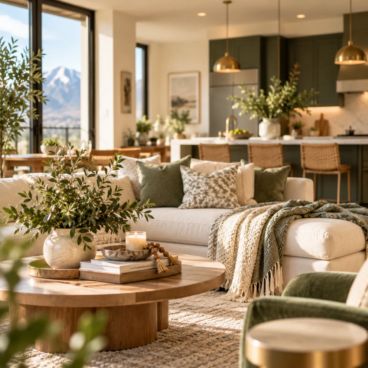 Serene and refined luxury apartment living space with peaceful natural lighting and elegant furnishings