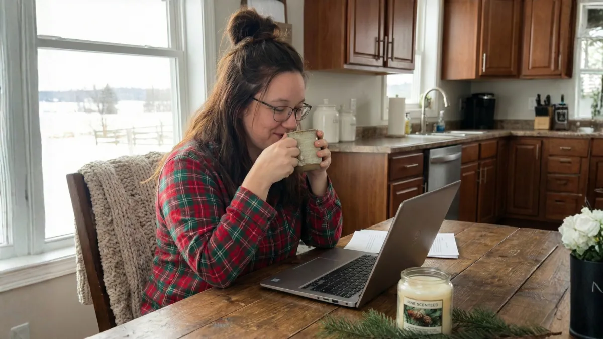 Cassandra's New Mug Design on a desk of a woman entrepreneur working on laptop