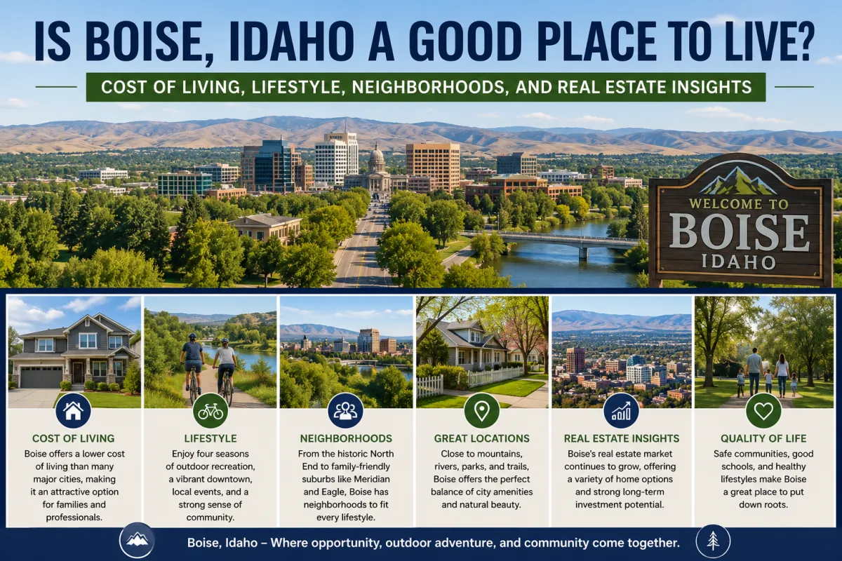 Boise Idaho neighborhoods, lifestyle, cost of living, and real estate opportunities for homebuyers and families