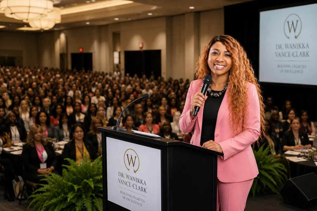 Dr. Vance-Clark speaking passionately on stage