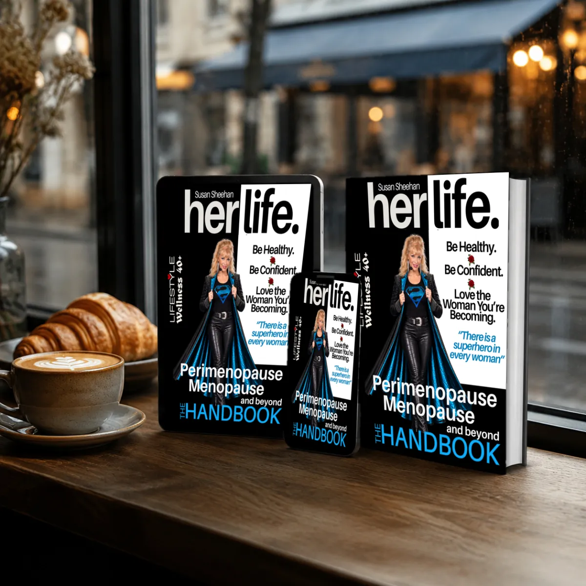 Menopause Mastery digital handbook resources displayed on an elegant tablet flatlay