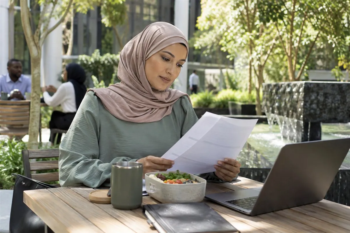 Illustrative employee reviewing pension-fund information