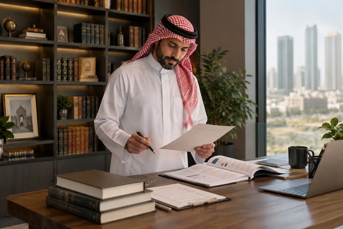 Illustrative analyst checking a company report against a screening checklist