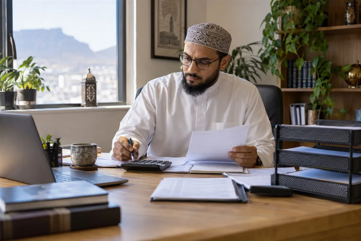 Illustrative accountant reconciling financial records