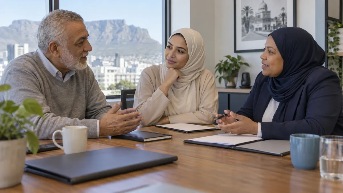 Illustrative family and professional discussing trust responsibilities and family records