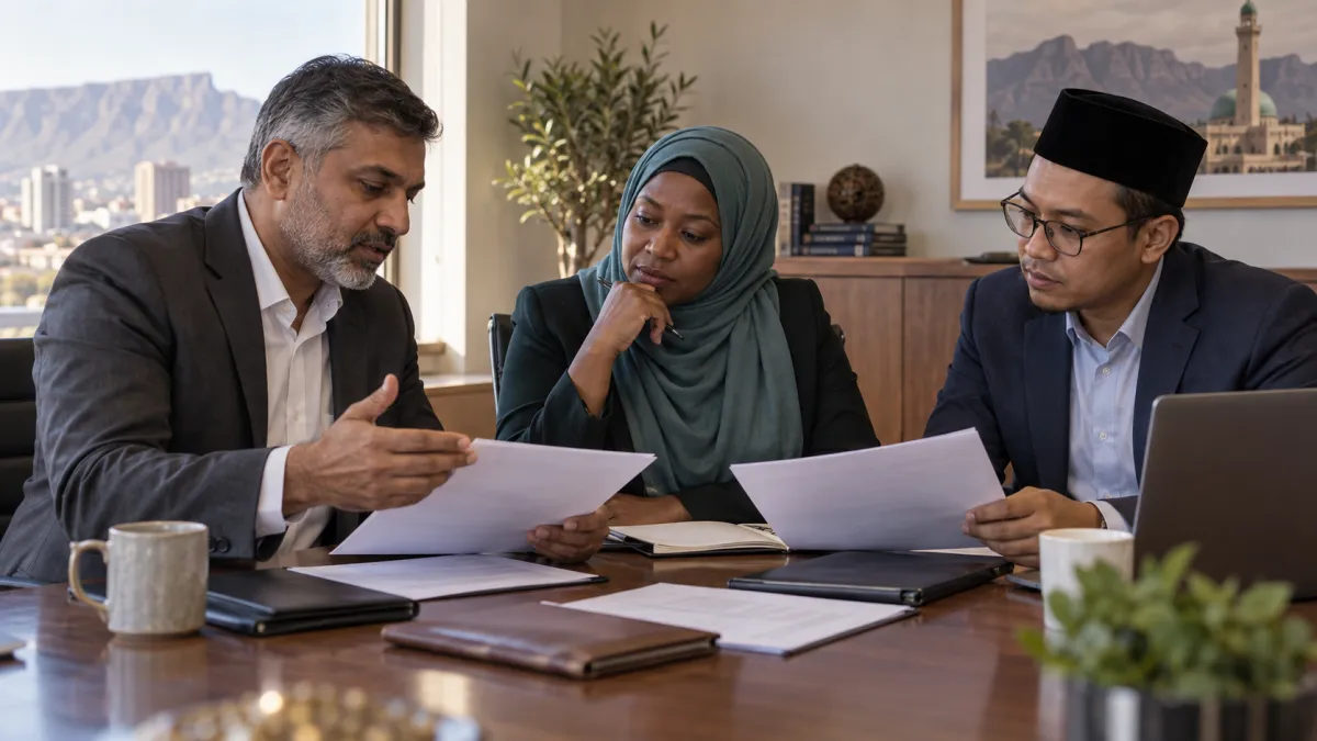 Illustrative company directors reviewing governance papers around a boardroom table.
