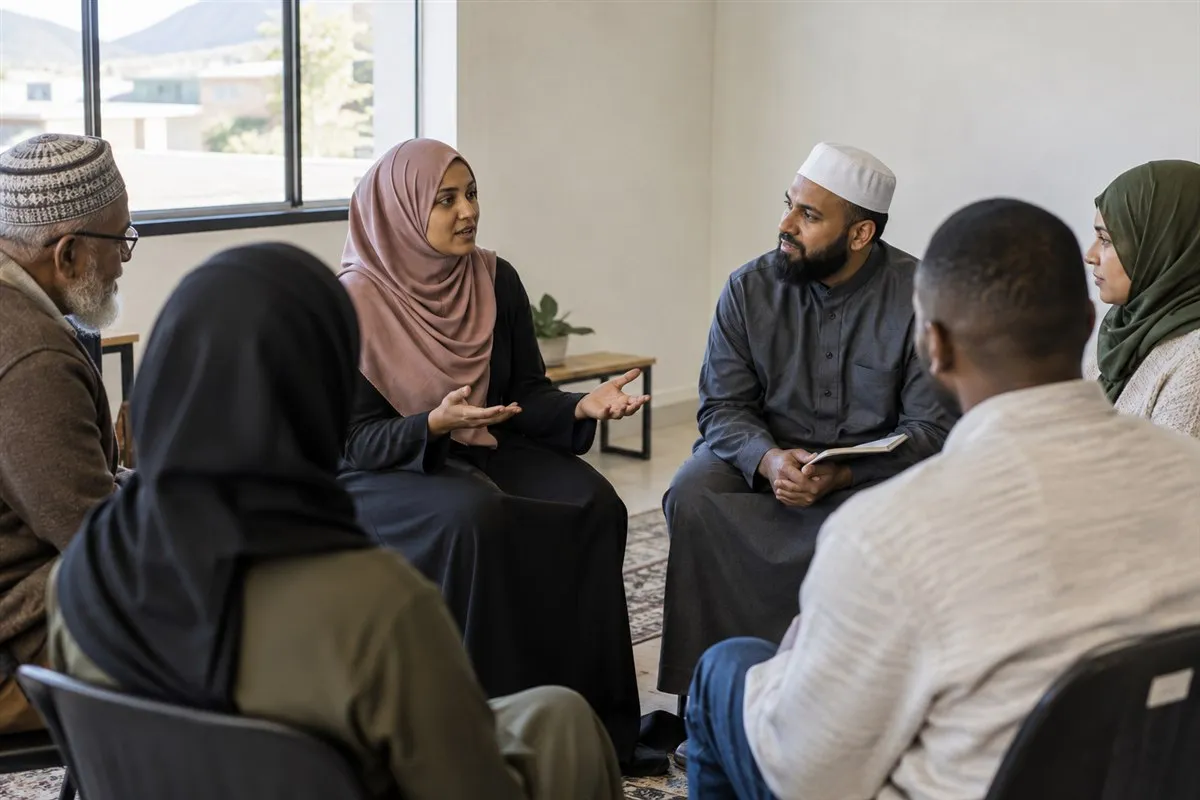 Illustrative community members taking part in a financial question-and-answer session