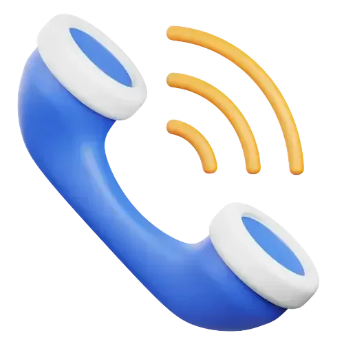 Blue phone handset with sound waves indicating a ringing or incoming call alert.
