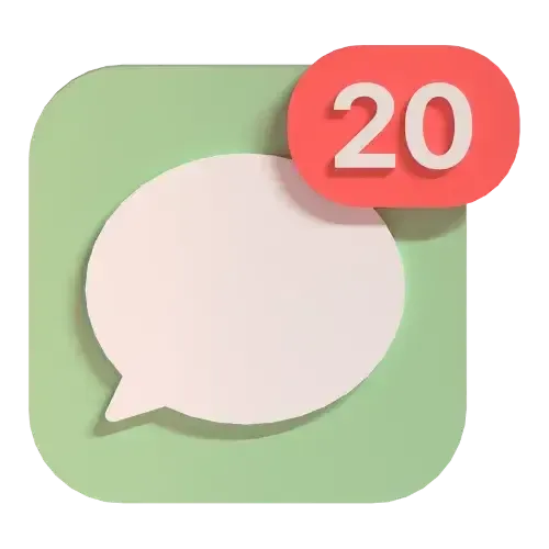 Messaging app icon with a green background, displaying 20 unread messages in a red notification badge.