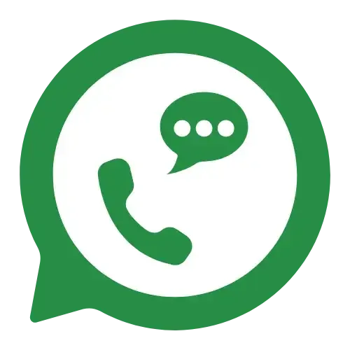 Green WhatsApp icon featuring a telephone receiver with a speech bubble containing three dots, representing messaging and customer communication.
