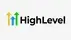 Logo for HighLevel showing three upward arrows in yellow, blue, and green next to the bold black text "HighLevel" on a light gray background, representing business elevation and progress.