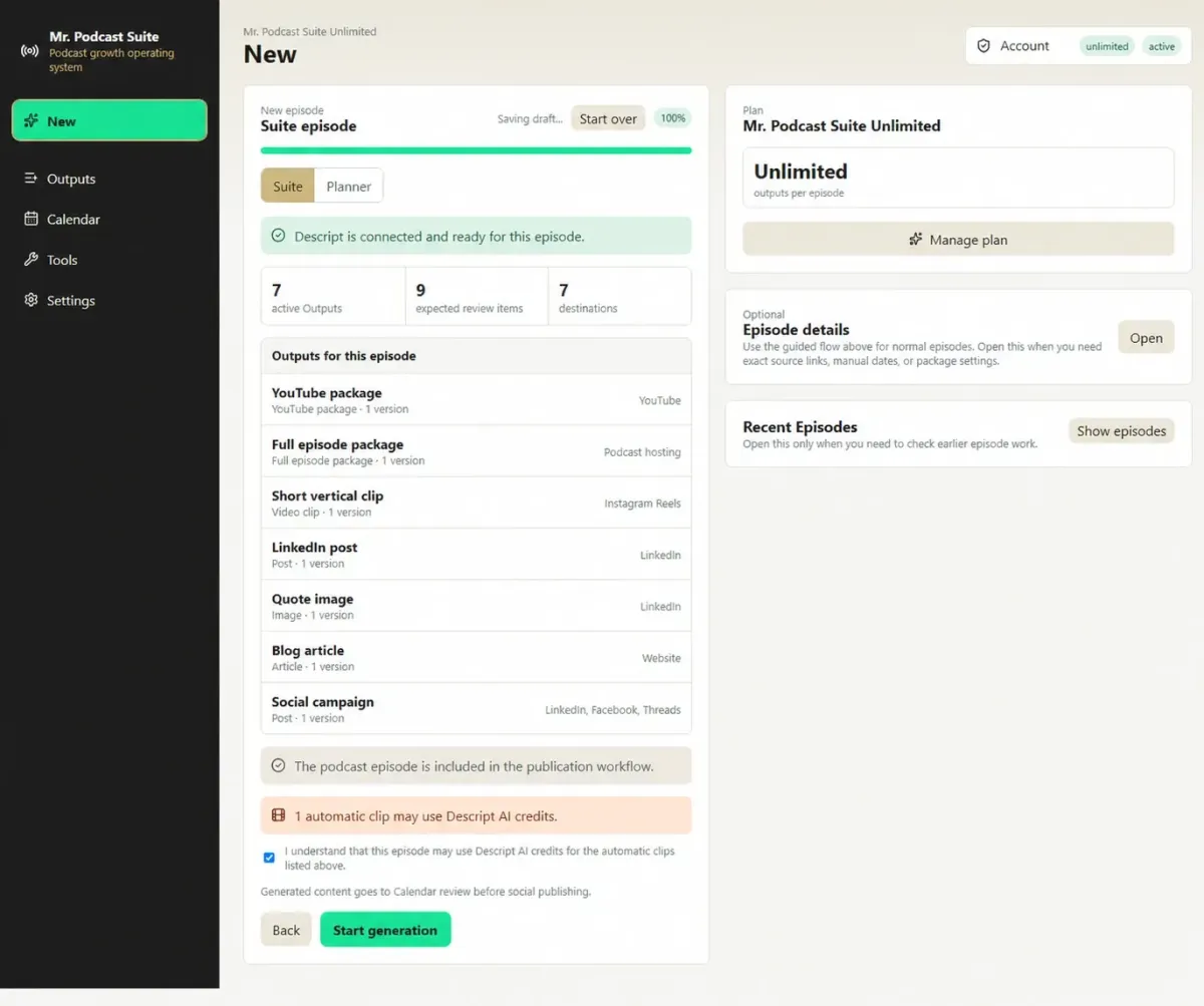 Mr. Podcast Suite episode workflow included with Podcast Profit Accelerator