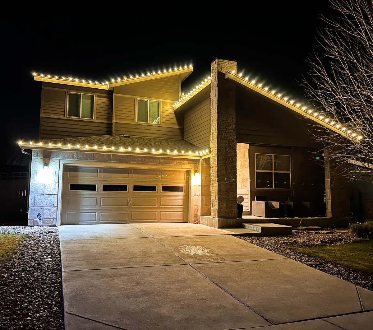 Timnath home with professional C9 LED roofline Christmas lights