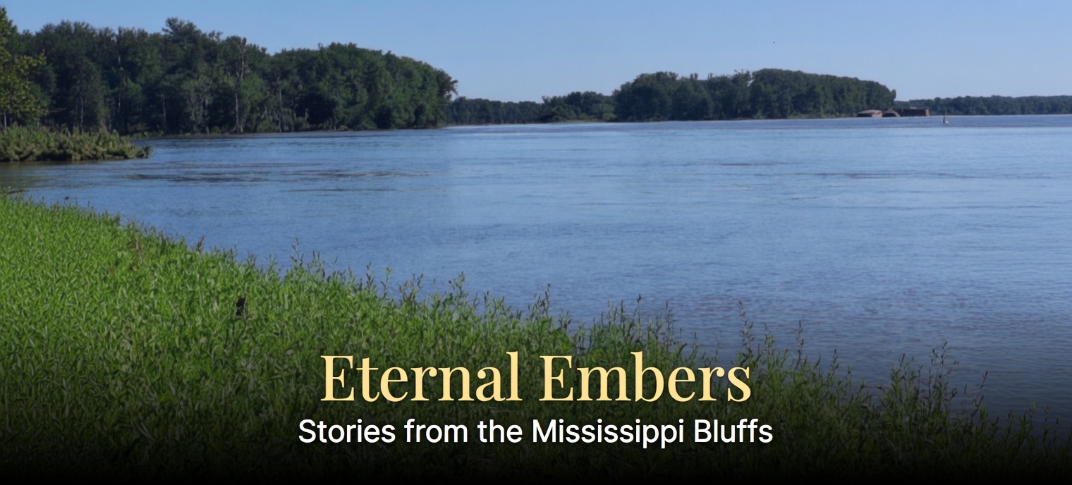 “Serene view of the Mississippi River from the bluffs at Tama’s Lookout in Burlington, Iowa – home of Eternal Embers storytelling and short films.