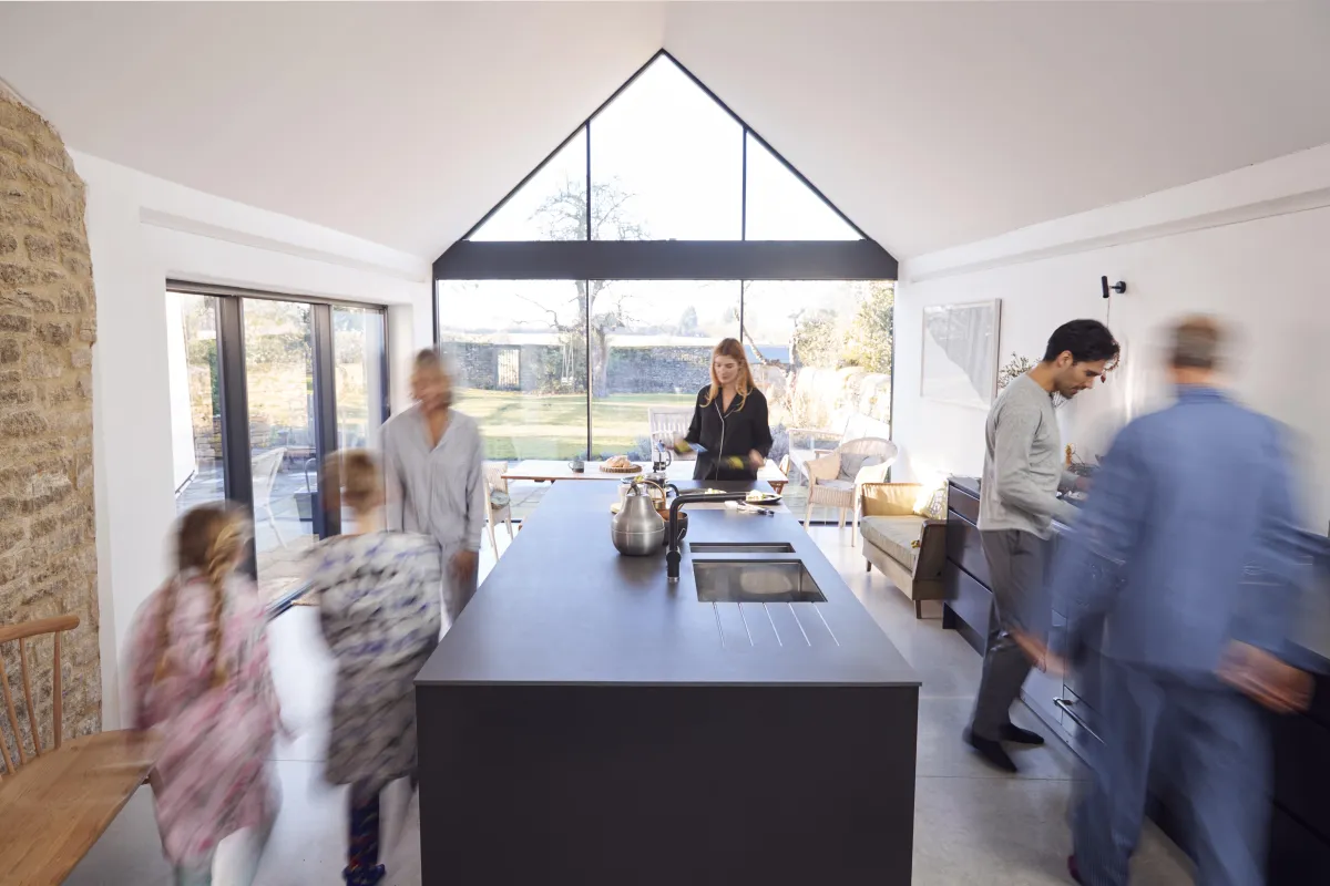 Family enjoying their new kitchen