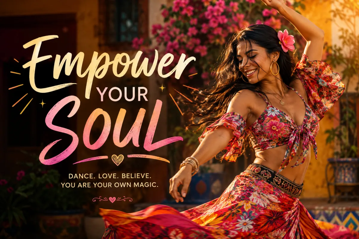 Joyful Latina woman dancing, representing joy, hope and faith through music