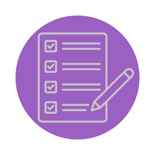 Checklist with pen outline on purple circle