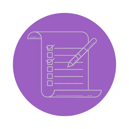 Checklist with pen outline on purple circle