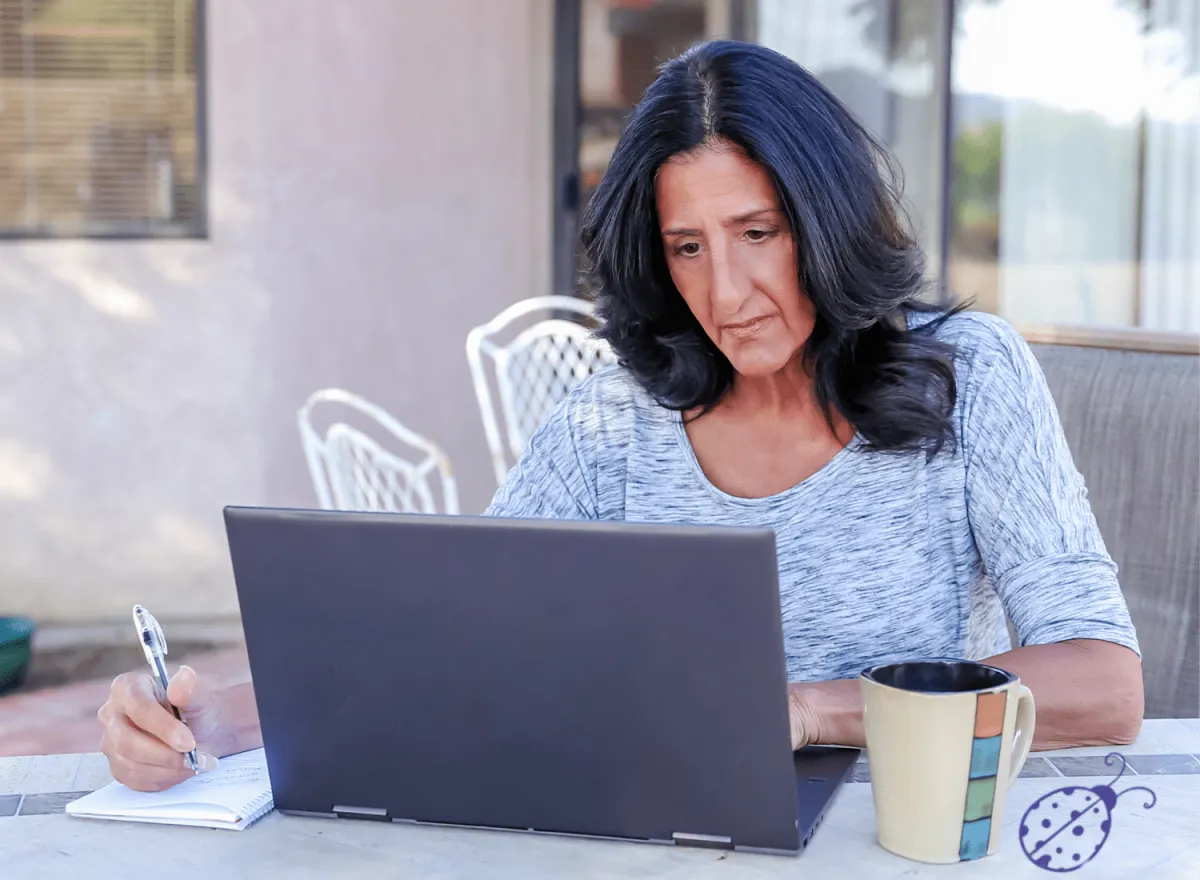 Peace-filled woman writing book