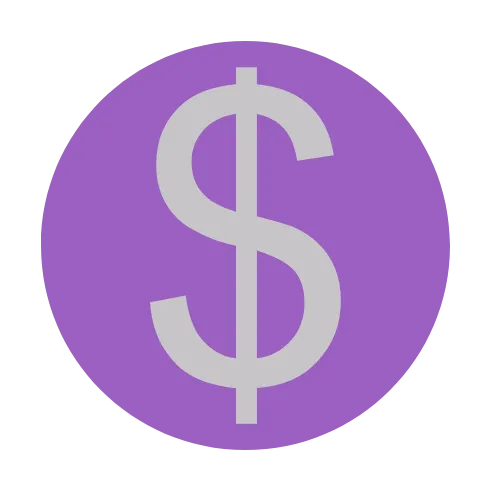 Money symbol icon in purple circle