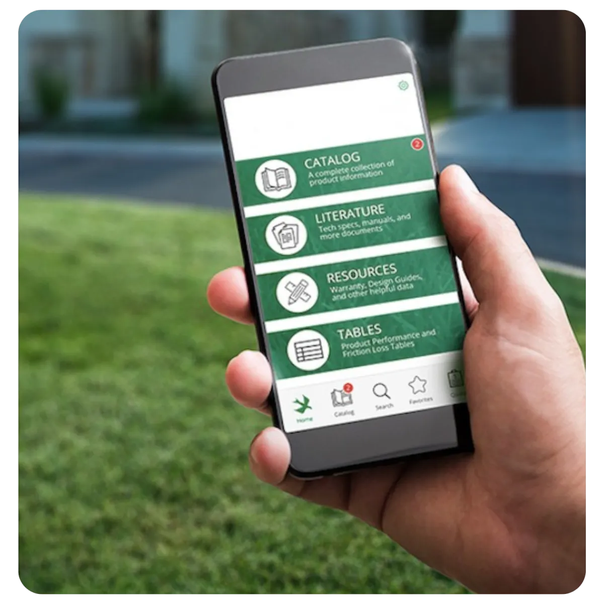 Person using a smart irrigation app on iPhone to schedule lawn watering remotely, featuring weather-based automation for tailored hydration.