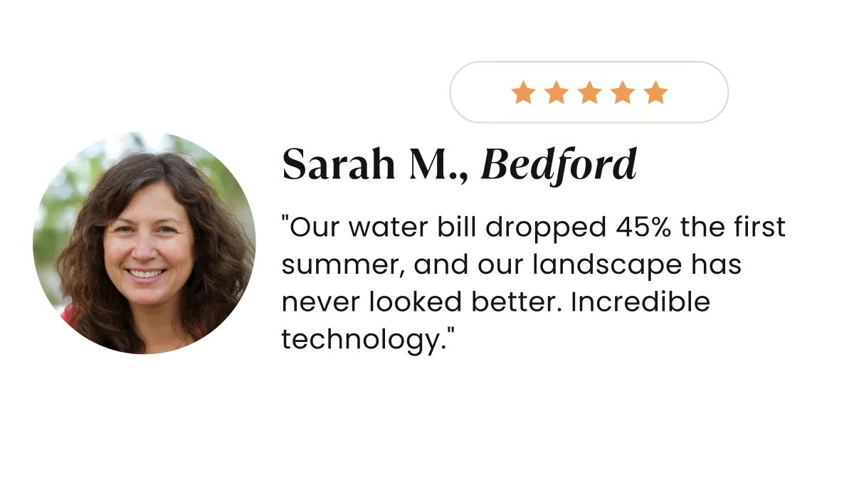 Customer testimonial highlighting reduced water bills after switching to eco-friendly smart irrigation system in Nova Scotia.