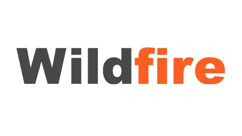 Writing of Wildfire as the orange and grey logo of Wildfire on a white background