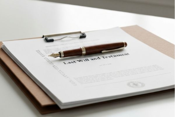 Last will and testament document with pen representing estate planning and notarization