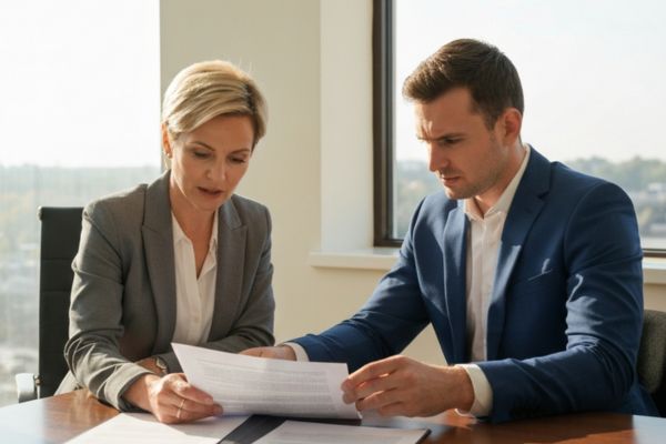 notary with client during estate planning documents notarization process