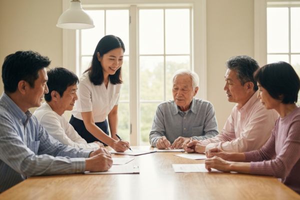 family discussing estate planning document