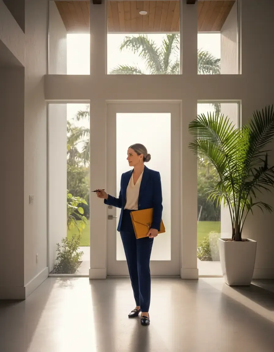 Professional notary public arriving at a private residence or office in South Florida